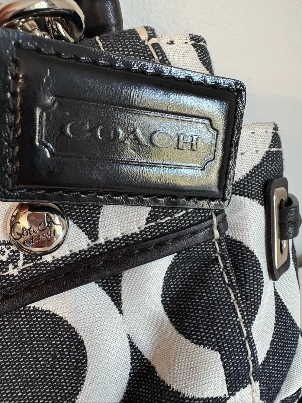 Coach Peyton Black White Op Art Signature Carryall Satchel Tote Bag 14515 Y2K